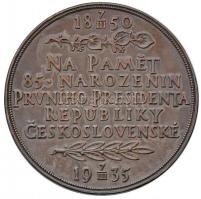 Csehszlovákia 1935. "Tomas G. Masaryk elnök 85. születésnapja" Ag emlékérem sérült eredeti...