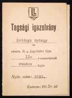 1939 Légoltalmi Liga Tagsági igazolvány