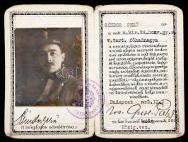 1929 Katonai fényképes igazolvány főhadnagy részére