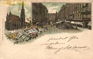 1896 Vienna, Wien; Stefankirche, Graben / church, floral, litho (wet corner)