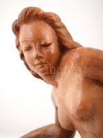 Turáni Kovács Imre (1910-1975): Női akt, lámpatest. Festett terrakotta, jelzett, apró lepattanásokka...