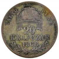 1868KB 20Kr Ag "Ferenc József - VÁLTÓ PÉNZ" Körmöcbánya (2.63g) T:3 patina R!
Hungary 1868...