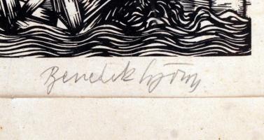 Benedek György (1934-): Vurstli. Fametszet, papír, jelzett, üvegezett keretben, 21×35 cm