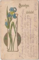 Embossed floral Art Nouveau postcard (EK)