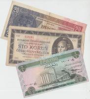 10db vegyes külföldi bankjegy, közte Csehszlovákia 1926. 20K, 1945. 100K, Ausztria 1922. 1000K T:vegyes 10pcs of mixed banknotes, with Czechoslovakia 1926. 20 Korun, 1945. 100 Korun, Austria 1922. 1000 Kronen C:mixed