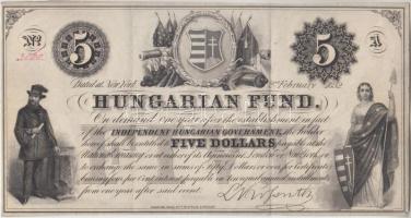 1852. 5$ "A" "Kossuth bankó" piros kézi sorszámozással T:III Hungary 1852. 5 Dollar "A" with red serial number C:F Adamo G118/1b