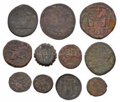 11db-os vegyes ókori és középkori réz-és bronzpénz tétel, főleg római, közte egy bizánci follis T:ve...