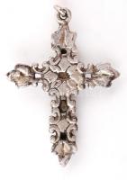 Antik ezüst (Ag.) kereszt függő, szintetikus kövekkel, és tenyésztett gyönggyel, jelzés nélkül, h:3 ...