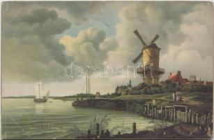 Windmühle am Wasser, litho s: Ruisdael