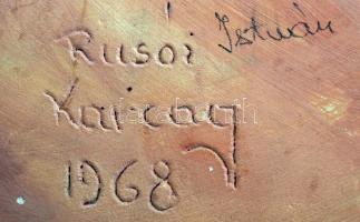 Rusói István (?-?): Algyői olajkitörés.  Kerámia dombormű, jelzett, hibátlan, d:33cm