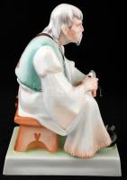 Zsolnay szalonnázó paraszt, kézzel festett, jelzett, hibátlan, m:32 cm