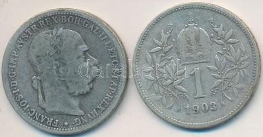 Ausztria 1895-1903. 1K Ag "Ferenc József" (2x) T:2-,3 Austria 1895-1903. 1 Corona Ag "Franz Joseph" (2x) C:VF,F
