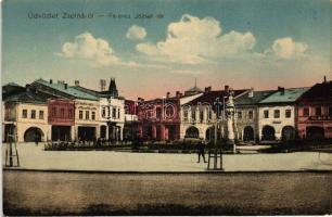 Zsolna, Ferenc József tér, Klein Károly kereskedése; kiadja Glasel Samu / Franz Joseph square