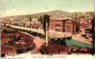 Sarajevo, Rathaus und Appelquai, Verlag Albert Thier / town hall, quay (Rb)