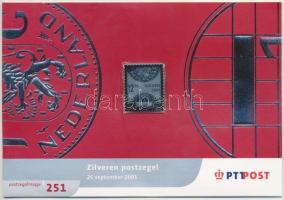 Hollandia 2001. 12,75G Ag bélyegérem díszlapon tanúsítvánnyal (0.6g/0.999/21x25mm) T:1 Netherlands 2001. 12,75 Gulden Ag stamp coin on decorative sheet with certificate (0.6g/0.999/21x25mm) C:UNC