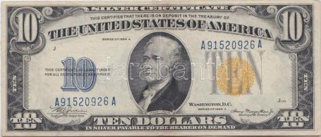 Amerikai Egyesült Államok 1934A 10$ "Alexander Hamilton" sárga pecséttel T:III USA 1934A 10 Dollars "Alexander Hamilton" with yellow seal C:F