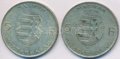 1947. 5Ft Ag "Kossuth" (2x) T:2-,3