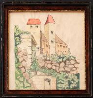 Zórád jelzéssel: Utcarészlet, vegyes technika, papír, üvegezett fa keretben, 21,5×21,5 cm