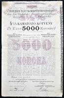 Budapest 1909. "Pesti Hazai Első Takarékpénztár-Egyesület" 4 1/2%-kal kamatozó kötvény 5000K-ról szelvényekkel, szárazpecséttel T:III