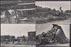 cca 1945 Vasúti robbantás vagy baleset helyszíni fotói, Tiszavölgyi József pecséttel jelzett felvételei, 5 db fotó, 6x9 cm és 9x14 cm