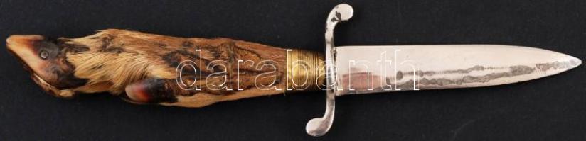 Őzláb markolatú Solingen vadászkés, a penge kicsit sérült, jelzett, pengehossz: 9,5 cm, teljes hossz: 21,5 cm
