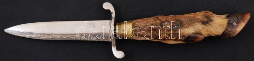 Őzláb markolatú Solingen vadászkés, a penge kicsit sérült, jelzett, pengehossz: 9,5 cm, teljes hossz...