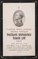 1915 Trostburgi Wolkenstein Oswald gróf fényképes halotti nyomtatvány, 11x7cm