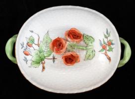 Herendi csipkebogyó mintás füles bonbonier, kézzel festett, jelzett, apró lepattanás a rózsán