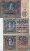 1902. 1000K + 1912. 100K + 1913. 20K (2x) + 1914. 50K (3x) mindegyik román felülbélyegzéssel T:III,I...
