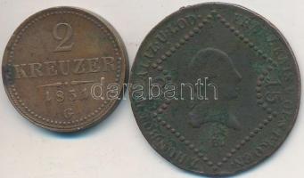 1807B 15kr Cu "I. Ferenc" + 1851G 2Kr Cu T:2-,3