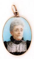 1901 Arany (Au) 14 K keretű porcelán medál, Anyádtól - felirattal / Medal with gold frame, "From your mother", 34 mm, br: 5,5 g