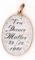1901 Arany (Au) 14 K keretű porcelán medál, Anyádtól - felirattal / Medal with gold frame, "Fro...