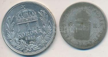 1849NB 6kr Ag + 1912KB 1K Ag "Ferenc József" T:3,3-,2