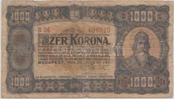 1923. 1000K "Magyar Pénzjegynyomda Rt. Budapest" T:III- lyuk