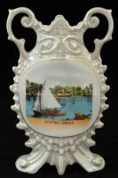 Olvashatatlan jelzéssel Siófoki Emlék, porcelán váza, matricás, hibátlan, 20x13cm