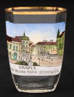 1930 Régi üveg ivópohár, Oradea, matricás, m:10cm