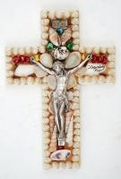 Festett, kagylókból és csigákból, "Kreuzberg, Rhön" felirattal, 19×13 cm + Afrikai nő mécs...