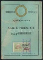 1936 Francia fényképes személyi igazolvány okmánybélyeggel / 1936 French ID