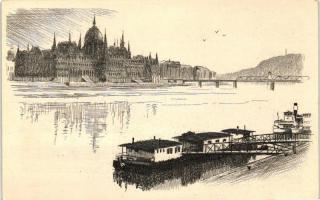 2 db modern Budapest városképes lap, Nagy Zoltán és Gerstenbrein Ferenc rézkarcai, Képzőművészeti Al...