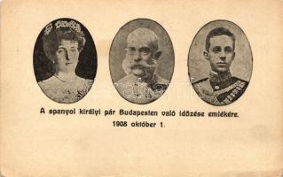 1908 A spanyol királyi pár Budapesten; kiadja Lőbl Dávid és fia / Alfonso XIII of Spain and Victoria Eugenie of Battenberg, flag