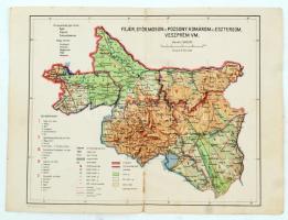 cca 1930 Fejér, Győr, Moson és Pozsony, Komárom és Esztergom, Veszprém vármegye, Révai offsetnyomása, ragasztott, 33x24 cm