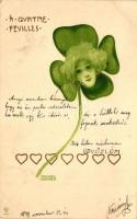 1899 A Quatre Feuilles / clover, lady, litho s: Raphael Kirchner