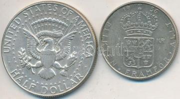 Vegyes: Svédország 1956TS 1Kr Ag "VI. Gusztáv" + Amerikai Egyesült Államok 1969D 1/2$ Ag &...