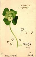 1899 A Quatre Feuilles / clover, lady, litho s: Raphael Kirchner (EK)