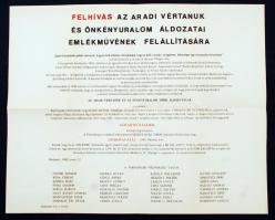 1988 Felhívás az Aradi Vértanúk és önkényuralom áldozatai emlékművének felállítására, hajtogatva, 40x49cm625