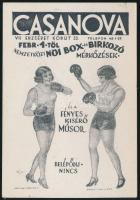 cca 1930-1940 Bp.VII., "Okvetlen nézze meg!" Casanova Nemzetközi női box és birkózó mérkőzések reklámkártyája