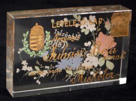 Kézzel festett levelezőlap üvegből, lepattanással, 8x12x2,5cm