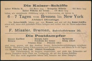 cca 1900-1910 Bréma, Az F. Missler kivándorlósban segítő közvetítő cég hajóutat hirdető litho reklám...