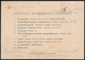 1901 Bp. Szentkirályi utca, Belépőjegy a nemzeti tornaegylet dísztornázására, hátoldalán a sorrend felsorolásával