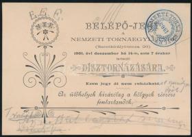 1901 Bp. Szentkirályi utca, Belépőjegy a nemzeti tornaegylet dísztornázására, hátoldalán a sorrend f...